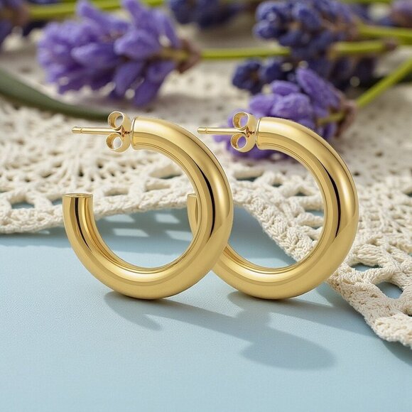 🆕️Chunky C Hoop Earrings 18K Gold Plated Stainless Steel Statement Modern - Picture 11 of 12